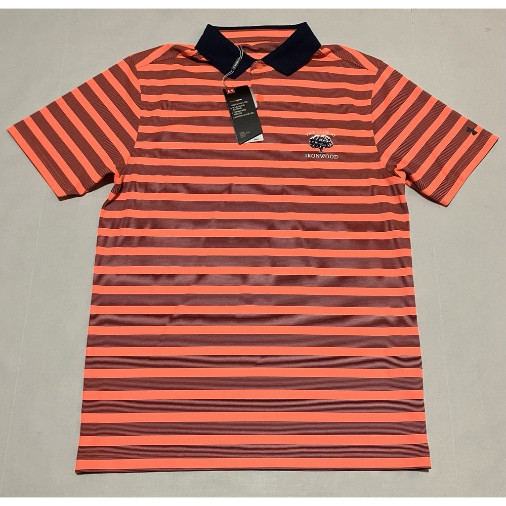 Under Armour Mens Loose Ironwood Size Small Heatgear Golf Orange Stripe‎ Sports